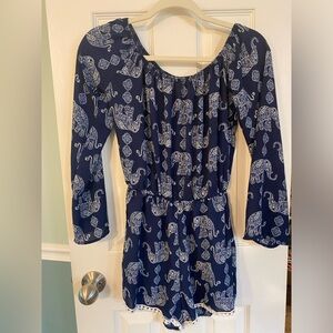 Jesse & J | Navy Elephant Print Romper, Size S